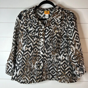 Ruby Road Geometric Print‎ Lightweight Sheer Jacket. Size 14.
